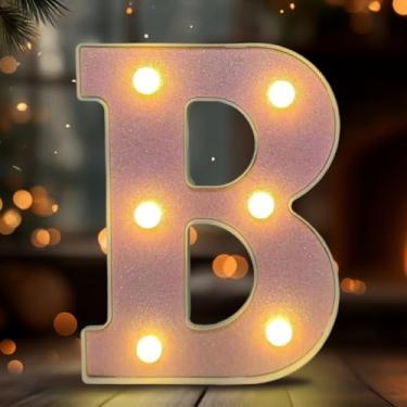 Imagem de Letreiro de LED letra B iluminado, letra alfabeto iluminado para decoração de casa, decorações de festa de casamento de aniversário - B rosa