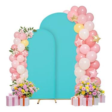 Imagem de Conjunto de capas de arco de casamento de 2 m, 1,8 m, arco, suporte de arco, tecido elastano, pano de fundo elástico para decoração de festa de aniversário de casamento, chá de bebê (azul celeste)
