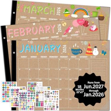Imagem de Teloence Calendário de mesa extra grande 2026–2027 43 cm × 56 cm — Calendário mensal com papel grosso, blocos diários grandes, seção de anotações e adesivos para casa, escritório e sala de aula