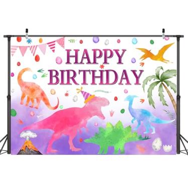Imagem de Art_Angels Pano de fundo em aquarela de dinossauro, 2,8 x 1,5 m, aguarela, selva, dinossauro, festa de aniversário, decoração para meninas, crianças, fundo fotográfico