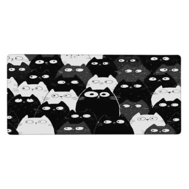 Imagem de Tapete de rato grande de gato preto com desenho à prova d'água para computador estendido tapete protetor de mesa tapete de borracha antiderrapante para escritório, computador, teclado, laptop e mesa