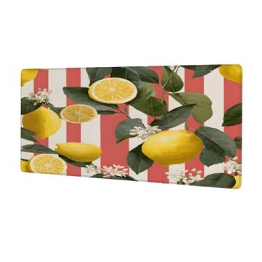Imagem de Tapete de mouse grande com listras de frutas limão, à prova d'água, tapete protetor de mesa estendido para computador, base de borracha antiderrapante para escritório, computador, teclado, laptop e