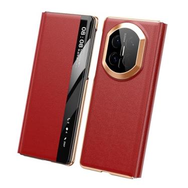 Imagem de FWYANZH Capa para Huawei Mate X7, função de visualização de janela, capa de couro legítimo, capa de proteção de corpo inteiro, capa à prova de choque, vermelha, Mate X7