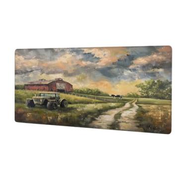 Imagem de Tapete de mouse com paisagem retrô grande fazenda à prova d'água para computador estendido tapete protetor de mesa antiderrapante base de borracha para escritório, computador, teclado, laptop e mesa