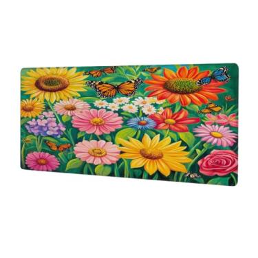 Imagem de Tapete de rato grande com flores de primavera para jardim, impermeável, tapete protetor de mesa estendido para computador, base de borracha antiderrapante para escritório, computador, teclado, laptop