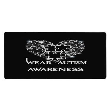 Imagem de Tapete de mouse grande preto com coração de autismo, à prova d'água, protetor de mesa estendido para computador, base de borracha antiderrapante, mousepad para escritório, computador, teclado, laptop