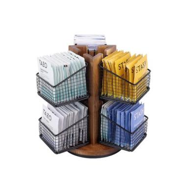 Imagem de Organizador de saquinhos de chá HTB Carousel de 2 camadas com 6 cestos