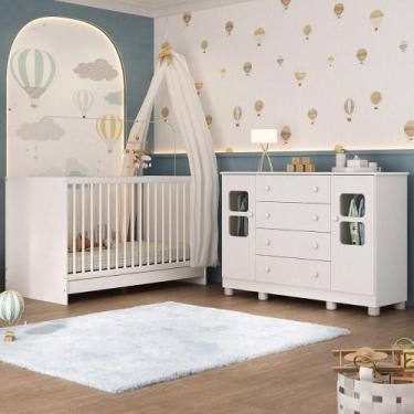 Imagem de Berço 3 Em 1 Para Colchão 130x60cm Com Cômoda 2 Portas 4 Gavetas Sol M