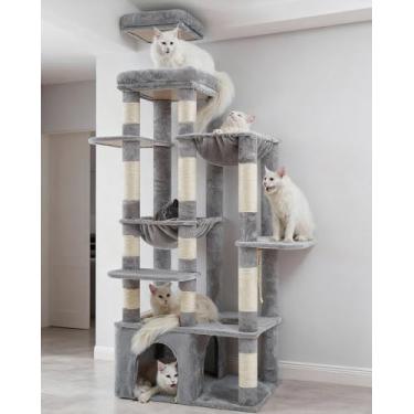 Imagem de Heybly Árvore para gatos, 188 cm de altura para gatos Maine Coon grandes com rodapé extragrande, móveis de condomínio para gatos com plataformas de vários níveis, 2 redes e 12 postes para arranhar