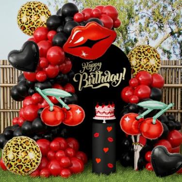 Imagem de JOGAMS 171 peças de decoração de festa Betty com estampa de leopardo, kit de arco de balão vermelho e preto com folha de estrela de guepardo verde 260 balões para despedida de solteira, chá de bebê
