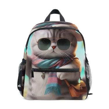 Imagem de GAIGEO Cute British Shorthair Cat Children's Backpack, 10x4x12 In, Boy Toddler Backpack Includes Water Bottle Pockets, Whistle Clip for Safety
