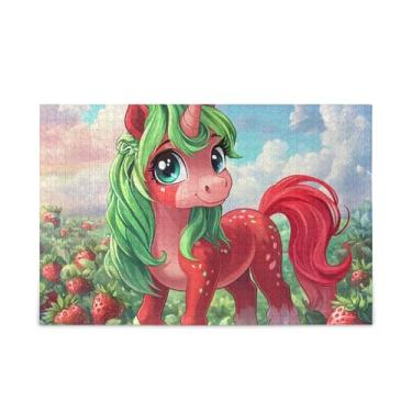 Imagem de Quebra-cabeça fofo de pônei de morango, 500 peças, composto de papel e madeira para adultos com bolsa de armazenamento