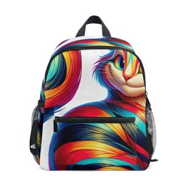 Imagem de GAIGEO Colorful Cat Print Small Kids Backpack, 10x4x12 In, Preschool Girl Backpack Includes Water Bottle Pockets, Whistle Clip for Safety