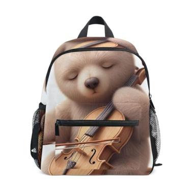 Imagem de GAIGEO Cute Bear Cello Musician Mini Toddler Backpack 10x4x12 In, Mini Backpack for Toddler Girls with Water Bottle Pockets, Whistle Buckle