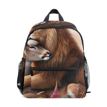 Imagem de GAIGEO Lion Deer Floral Cute Mini Backpack for Kids with Whistle, Adjustable Chest Strap, Toddler Girl Backpack Lightweight & Compact for Ages 3-8