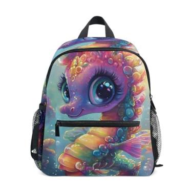 Imagem de GAIGEO Cute Seahorse Colorful Marine Backpack for School Kids Boy Backpack with Front Pocket, Safety Whistle for Ages 3-8