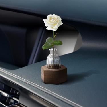 Imagem de Wogomz Clipe de ventilação de vaso de carro, clipe de vaso de flores de ventilação de carro de madeira, mini suporte de planta automotiva, decoração de terrário, ornamento de saídas de ar de veículos