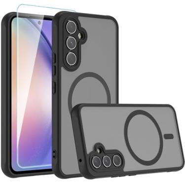 Imagem de Pemuyak Capa para Samsung Galaxy A54 5G, magnética com película protetora, translúcida, fosca, à prova de choque, grau militar, à prova de quedas, para Samsung Galaxy A54 5G, preta