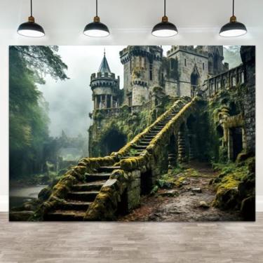 Imagem de ASDCXZ 3 x 2,4 m Castelo misterioso na floresta pano de fundo floresta encantada vintage castelo medieval fotografia fundo conto de fadas país das maravilhas decoração faixa de festa retrato infantil