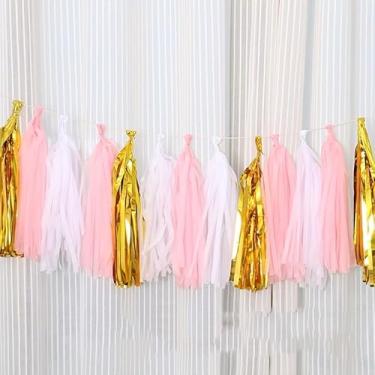 Imagem de 20 peças de guirlanda de franja de papel 20 peças, design DIY com franjas coloridas para casamentos, festas de aniversário e cenários de fotos, pó dourado