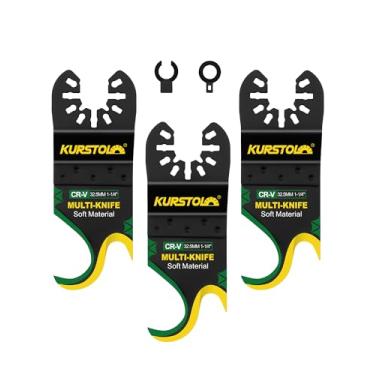 Imagem de KURSTOL Lâmina de faca oscilante para várias ferramentas, 3 peças de lâminas de serra multiferramentas para cortar materiais macios tapete, papelão, telhas de telhado e piso de PVC