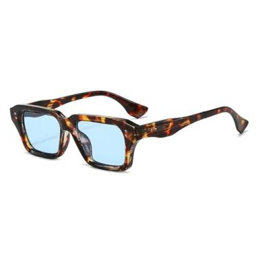 Imagem de Óculos de Sol UV400 - Cores Vibrantes, Rebites, Lentes Transparentes, Armação para Esportes ao Ar Livre, Corrida e Ciclismo, Estampa de Leopardo Azul