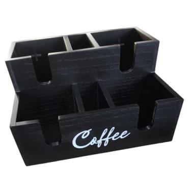 Imagem de predolo Organizador de estação de café, organizador de xícaras e condimentos, caixa de armazenamento recarregável, porta-utensílios de bar multifuncional para, Preto