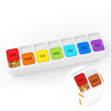 Imagem de Restree Organizador semanal de comprimidos uma vez por dia, organizador diário de medicamentos com tampa deslizante, estojo de comprimidos portátil para viagem de 7 dias, organizador de vitaminas e