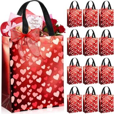 Imagem de Henoyso 12 sacos de lembrancinhas de festa com alça iridescente reutilizável iridescente sacos de presente não tecidos com fundo de papelão resistente para presente, para Natal, casamentos e Natal, 30