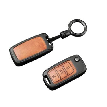 Imagem de Capa de liga de couro para chave remota de carro, compatível com vw polo tiguan passat b5 b6 b7 golf 4 5 6 mk6 jetta lavida, acessórios(A-brown chain)