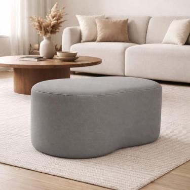 Imagem de Puff Feijão Curvo Orgânico Redondo Sala Confortável Moderno Suede Cinza