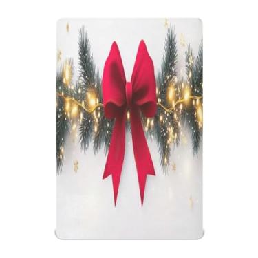 Imagem de Wassud Jogo de lençol de berço com laço vermelho com guirlanda de Natal para meninos e meninas, lençol com elástico neutro 68 x 99 cm