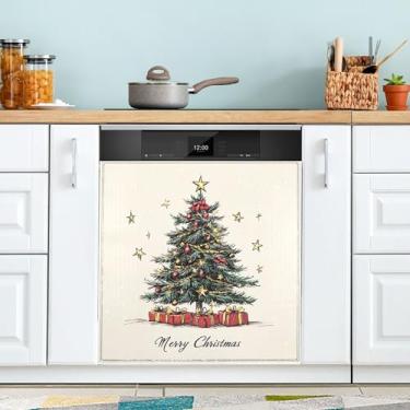 Imagem de xigua Capa magnética para lava-louças de árvore de Natal, adesivos magnéticos decorativos antiarranhões para painel de geladeira e lava-louças, decoração personalizada de cozinha doméstica 58 x 66 cm