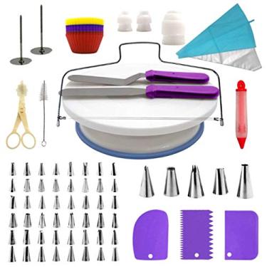 Imagem de Kit de Artigos para Decoração Bolo com 106 Peças Conjunto Ferramentas Massa Giratória Sacola Pastelagem Ponta Caneta Espátula Cupcake DIY Gelo