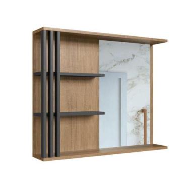 Imagem de Espelheira Para Banheiro Estela Mel Grafite e 2 Prateleiras - Faema