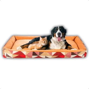 Imagem de Cama Grande para Cachorro e Gato – Caminha Pet Confortável com Laterais Altas e Fundo Impermeável(Triangulo Vermelho)