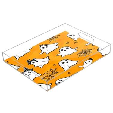 Imagem de xigua Bandeja de servir de acrílico fantasma de Halloween com alças à prova de derramamento, bandejas decorativas de festa de Halloween, bandeja organizadora de bancada para banheiro, cozinha, 30,5 x