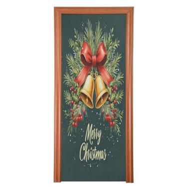 Imagem de SEHANY Capa de porta de sinos de guirlanda de Natal, decoração externa, tecido de alta elasticidade, capa de porta de Natal, faixa de Natal, capa de porta para porta da frente, festa festiva