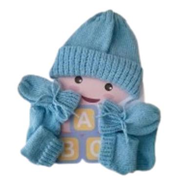 Imagem de Touca, Meia e Luvas - Conjunto para Bebê em Lã (azul bebê) - Artesanat