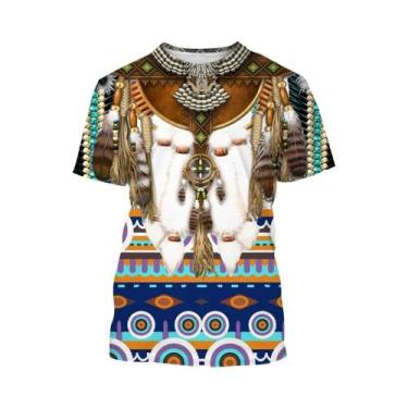 Imagem de Camiseta Casual De Manga Curta Com Estampa 3D Estilo Nativo Americano 