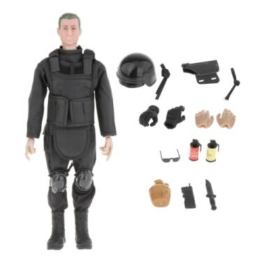 Imagem de JWQFBC Conjunto de Modelo Realista de Policial, Figura de ação de 30 Cm com Acessórios, PRETO