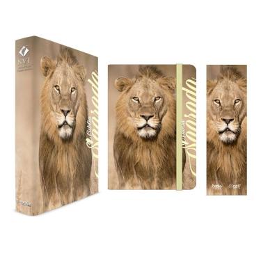 Imagem de Kit Leão no Campo de Trigo - Moleskine + Bíblia Capa Dura NVT + Marca Página