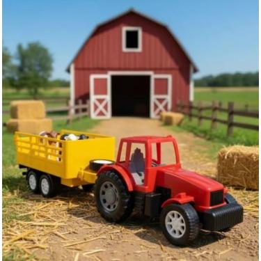 Imagem de Trator de Brinquedo Fazendinha com Carretinha Animais Rural - Salve Fa