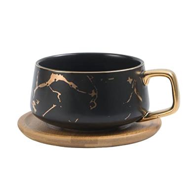 Imagem de Conjunto de xícara de café e pires de cerâmica caneca de Phnom Penh de mármore xícara de chá de escritório xícara de leite de café da manhã xícara de cor pura e pires (cor: A, tamanho: um) (um)