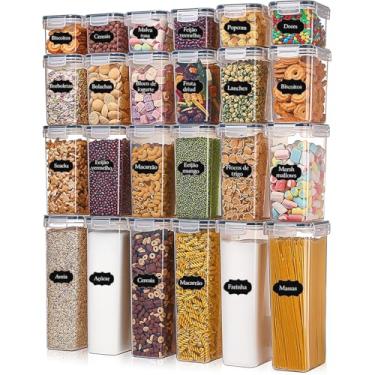 Imagem de Potes Tampa Hermético Porta Alimentos Mantimentos Armário Cozinha (Kit 24)