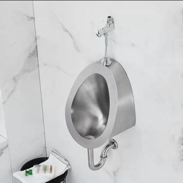 Imagem de pcagfaajmh Mictório de aço inoxidável 304, mictório de descarga masculino montado na parede, mictório de vaso sanitário masculino público, mictório de respingos com sensor, para escolas, hospitais