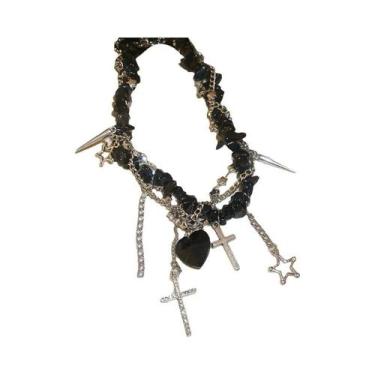 Imagem de Colar Choker De Pérola Com Franjas De Strass Silver Star Para Mulheres