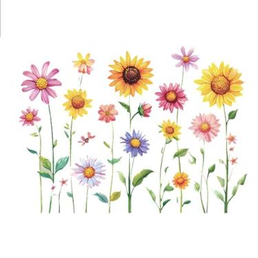 Imagem de Achang Adesivos de parede de plantas flores pintadas girassol vidro janela decoração de parede adesivo descascar e colar para sala de estar, quarto, TV, parede, sala de aula