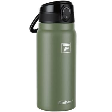 Imagem de Fanhaw Garrafa de água isolada de aço inoxidável de 590 ml com tampa – boca larga, à prova de vazamento, livre de BPA – ideal para crianças, adultos, esportes, academia e uso ao ar livre (verde-oliva)