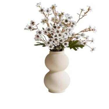 Imagem de VHDY85KA Decorações Vaso de cerâmica branca pequena ameixa flores falsas simulação arranjo de flores sala de estar decoração de mesa casa de fazenda